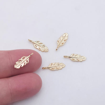Danity Feather Pendant, 14K Gold Plated Earring Making Findings, Jewelry Findings GZ152