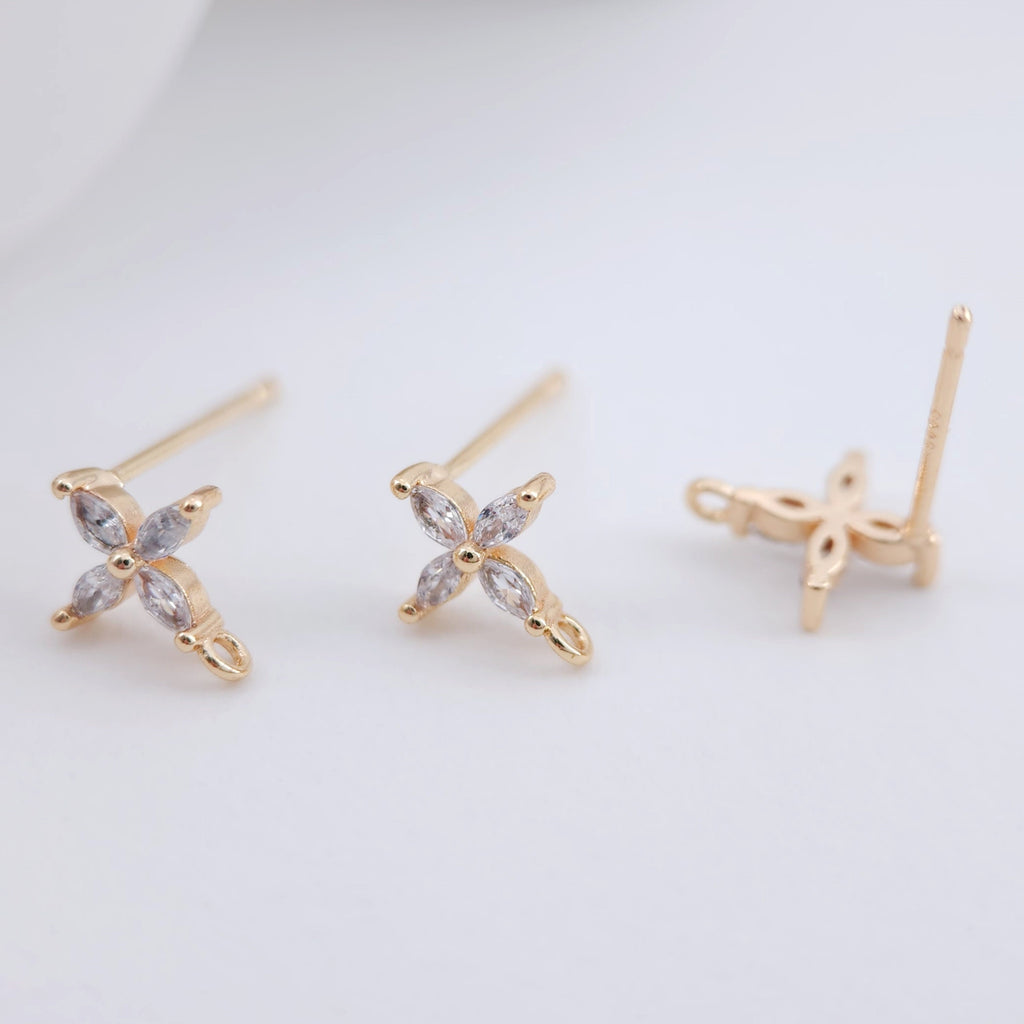 أقراط على شكل زهرة لطيفة بأربع بتلات مع حلقات، مصنوعة من الفضة الإسترليني 925 وخالية من النيكل، ونتائج أقراط مضادة للحساسية ZX240