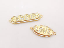 Load image into Gallery viewer, AMOUR/LOVE Chain Connector, 18K Gold Connector, Necklace Bracelet Love Charm,  Micro CZ Pave Connector, Jewelry making Supplies, S921
