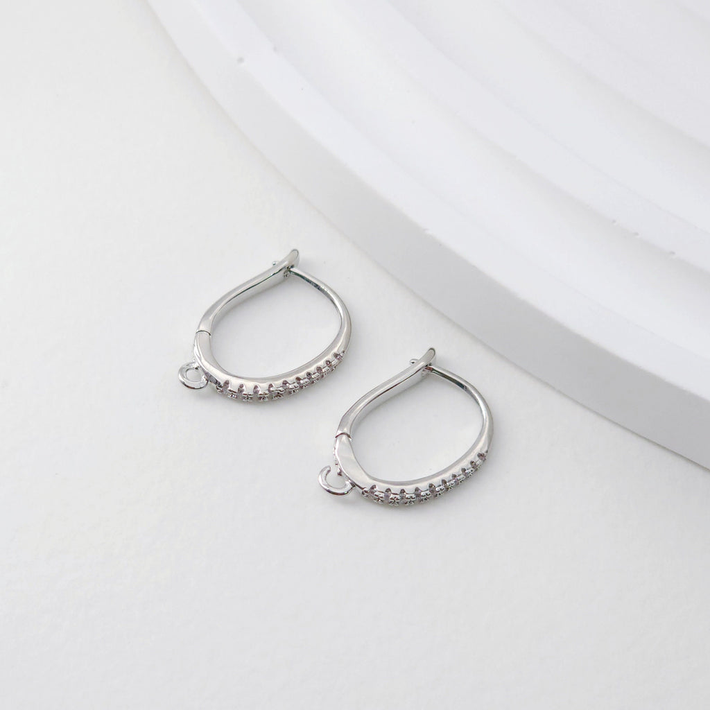 Ellipsoid CZ Pave Earring Hoop, Gold Plated Huggie Hoop Earring with Loop, Huggie Hoop DIY Earring  Findings,Handmade Earring Supplies D0097