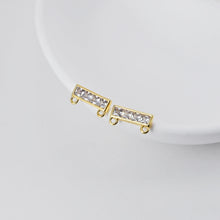 Load image into Gallery viewer, Rectangular CZ Earring Post With 2 Loops, S925 Silver Pin Nickel Free Post, 18K gold Plated, Hypoallergenic Earring Findings D0391