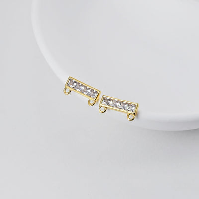 Rectangular CZ Earring Post With 2 Loops, S925 Silver Pin Nickel Free Post, 18K gold Plated, Hypoallergenic Earring Findings D0391