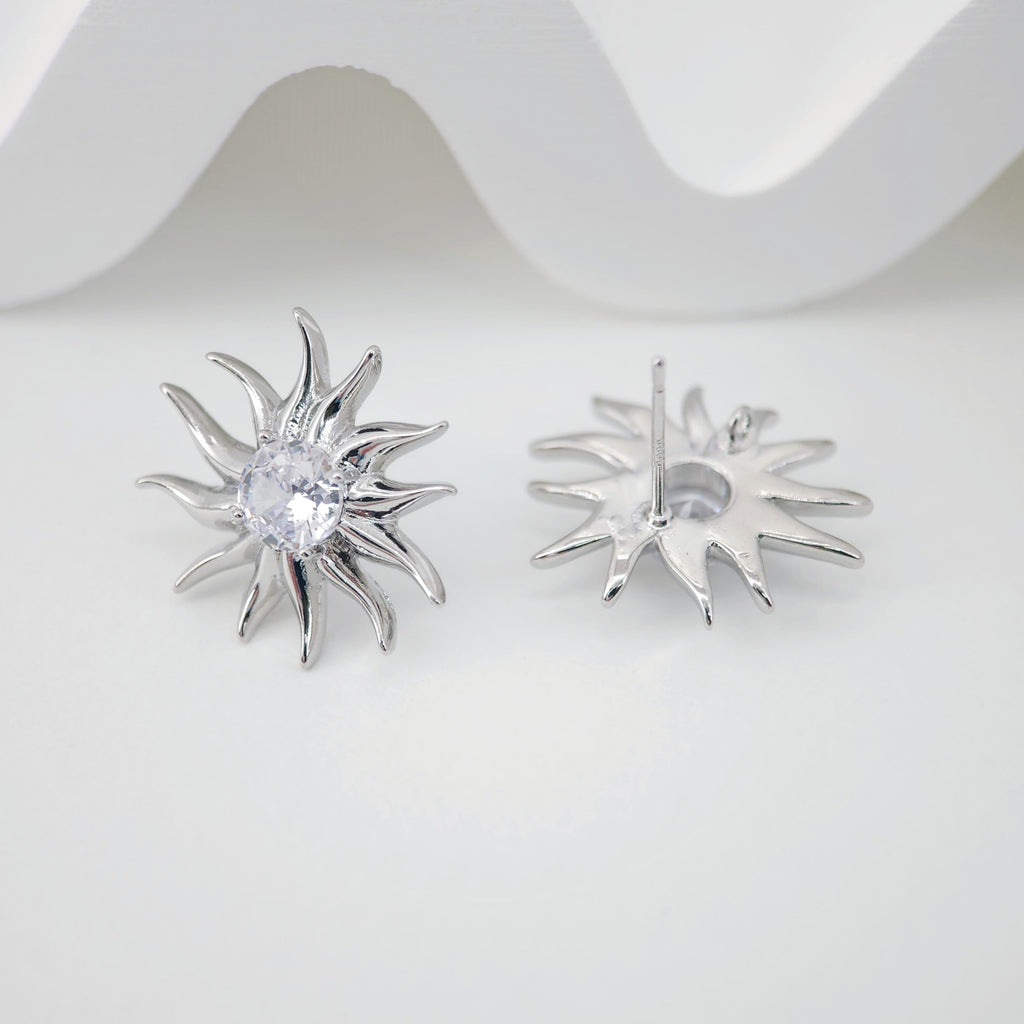 2PCS Cubic Zircnia Earring Post, Real Gold Plated Brass Stud Earring With Loop,S925 Silver Ear Pin,Flower Ear Post,Earring Finding Z101