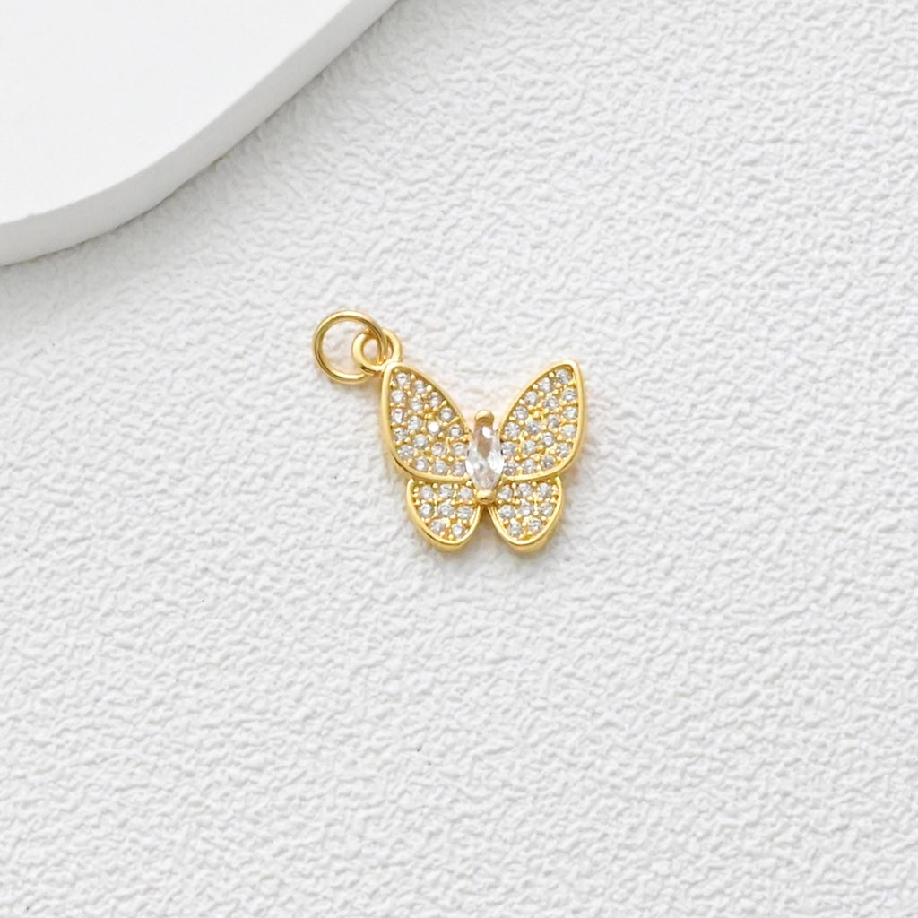 Bow Tie/Butterfly Pendant, CZ Butterfly Charms, 18K Gold Plated Animals Charms, For Bracelet And Necklace Making, Jewelry Findings S1354