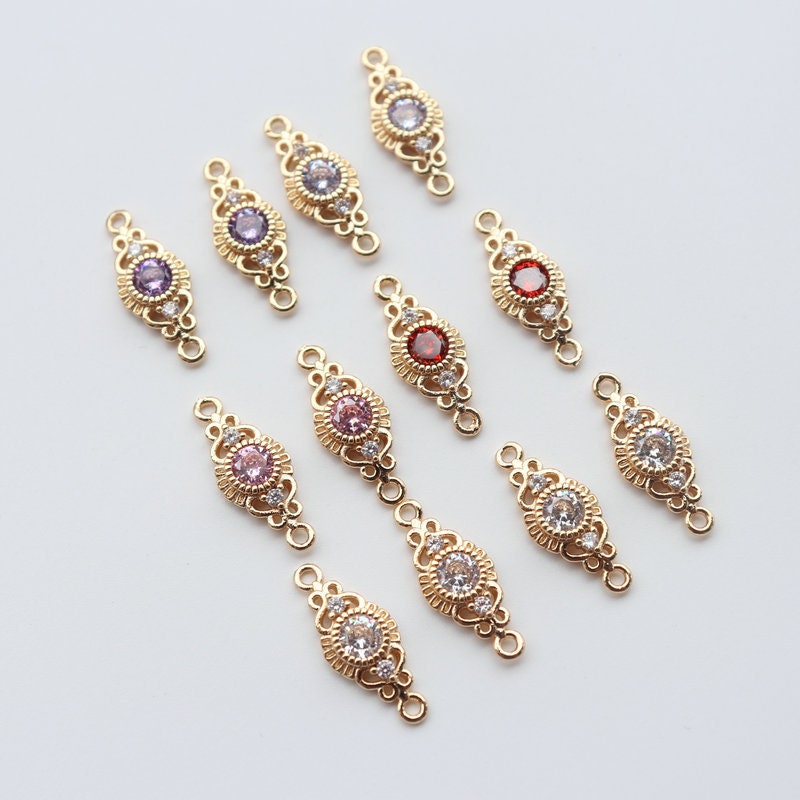 2pcs CZ Pave Boho Connector, Cubic Zircon Crystal Pendant, Bracelet Necklace Pendant, 14K Real Gold Plated, Jewelry Findings JY090-F027