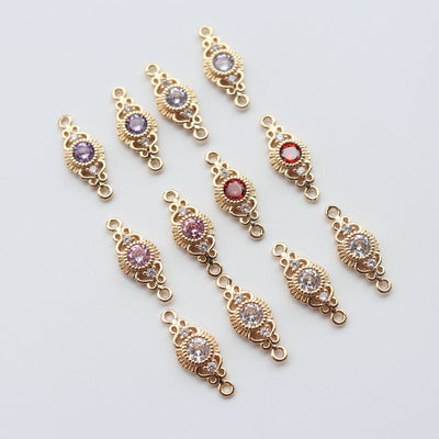 2pcs CZ Pave Boho Connector, Cubic Zircon Crystal Pendant, Bracelet Necklace Pendant, 14K Real Gold Plated, Jewelry Findings JY090-F027