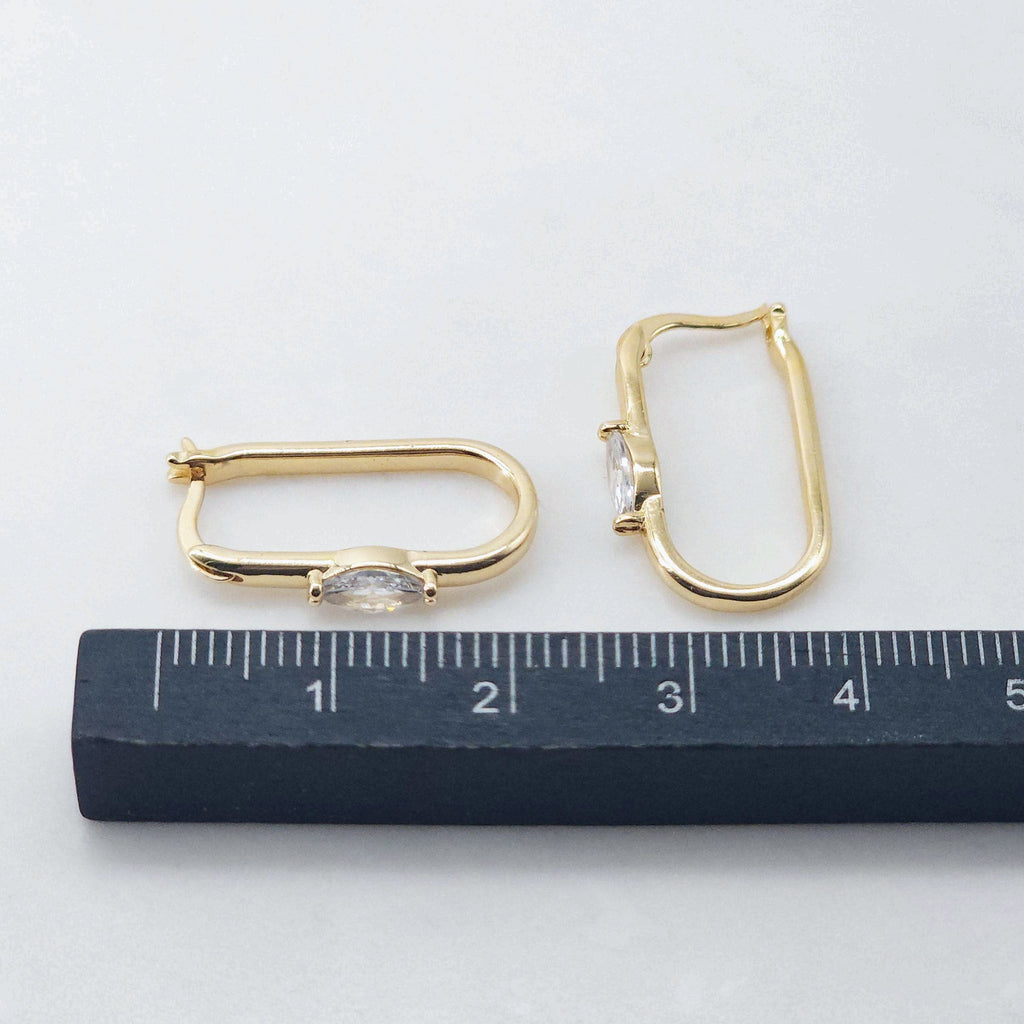 18K Gold Plated Oval Hoop Earring, CZ Pave, Huggie Hoops Earring Parts, Oval Hoop earring  for Jewelry Making S20622