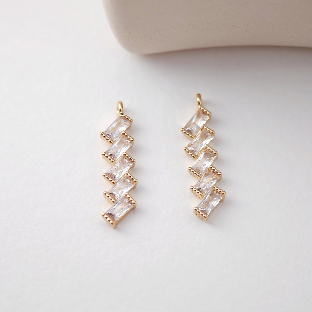 CZ Pave Rectangular Stacking Charm, Cubic Pendant, Earring Connectors, Real Gold Plated Brass Earring Charms, Jewelry Findings D0071