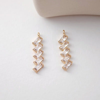 CZ Pave Rectangular Stacking Charm, Cubic Pendant, Earring Connectors, Real Gold Plated Brass Earring Charms, Jewelry Findings D0071