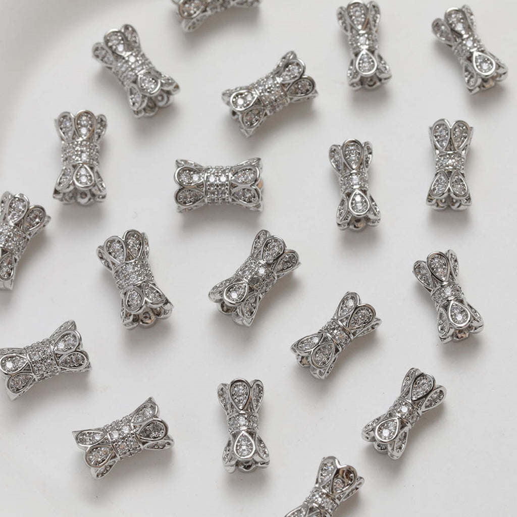 Flower Spacer Beads, 14K Gold Plated, Cubic Zirconia, 3D Flower Beads, Dainty Earring Making Beads, Jewelry Finding GZ353