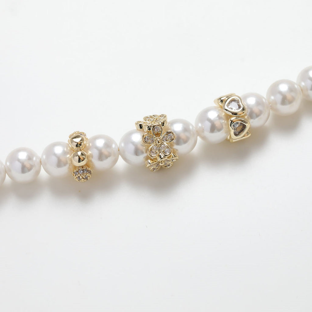 Cuentas espaciadoras redondas con forma de flor de corazón, chapadas en oro de 14 quilates, cuentas con espaciado de agujeros de circonita, cuentas para hacer collares y aretes, accesorios de joyería SC014