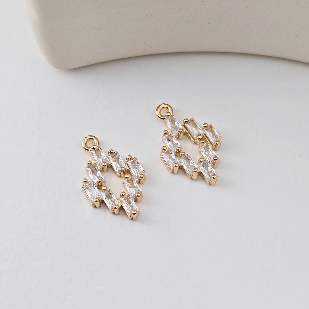CZ Pave Rhombic Charm, Cubic Pendant, Earring Connectors, Real Gold Plated Brass Earring Charms, Jewelry Findings D0307