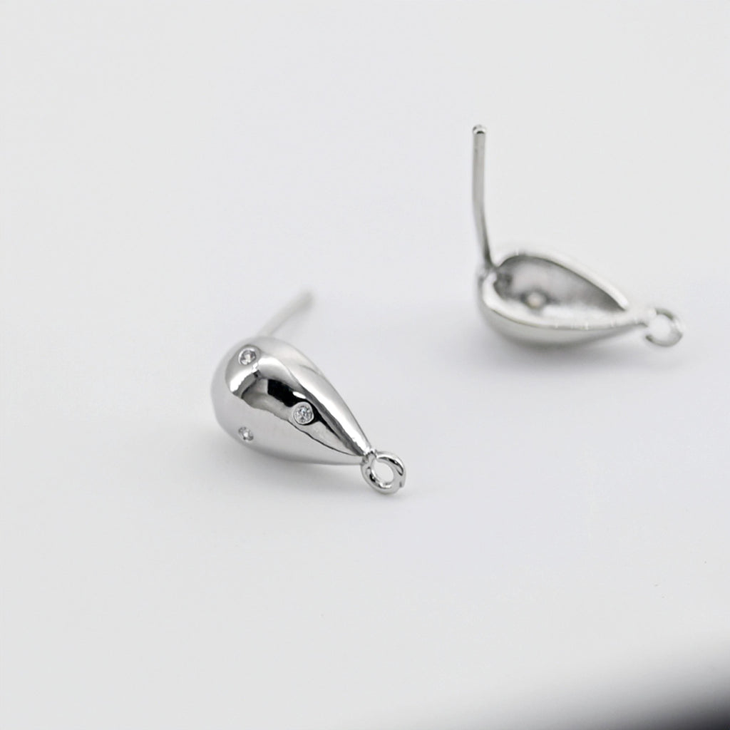 Drop Earring Post with loop, 18K Gold Plated, Nickel Free Earrings, Teardrop Shaped Ear Stud, Jewelry Making Findings D0400