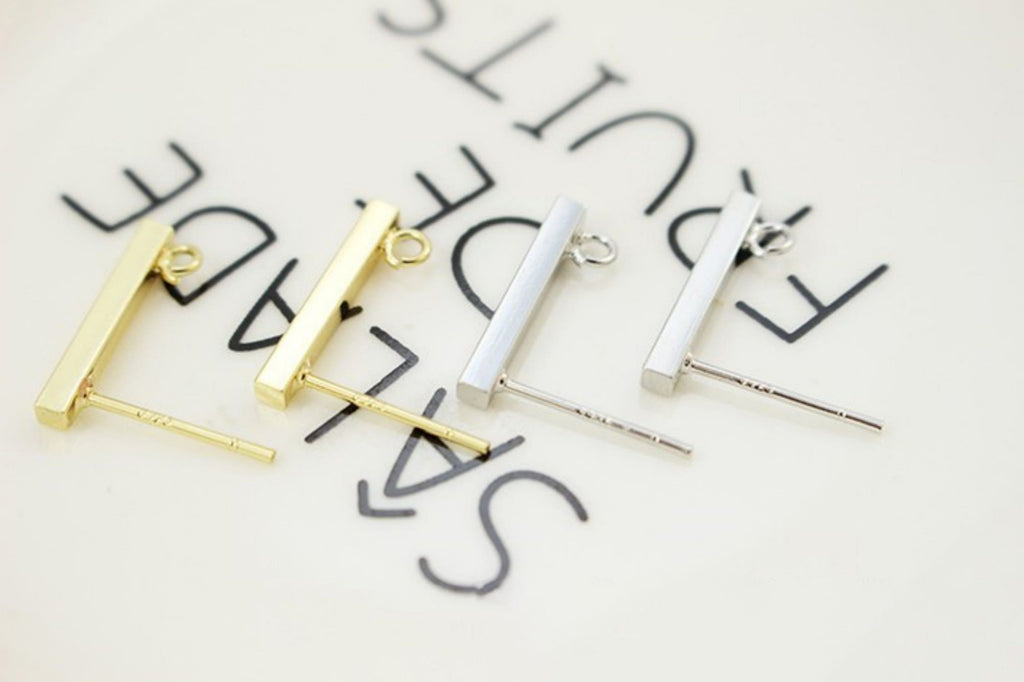 10pcs Rectangular Mini Ear Post with Loops, S925 Silver Ear Pin, Nickel Free, 18K Gold/ Silver Plated Stud Earring Finding GZ201