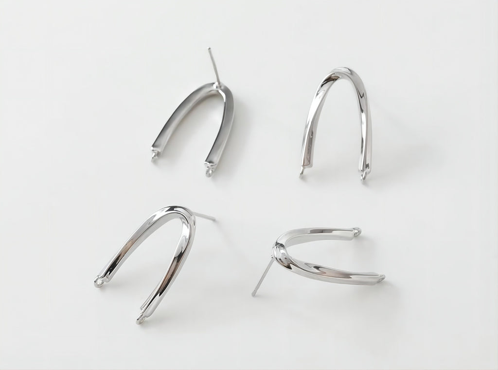 14K Gold  U Shape Earring Post With 2 Loops, Arch Ear Studs, S925 Silver Ear Pin Nickel Free Earrings, Hypoallergenic Earring Findings G0015