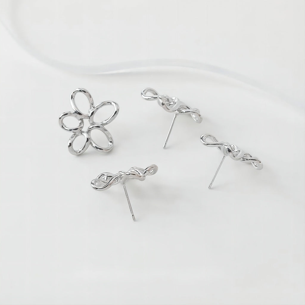 Openwork Flower Earring Post, Pendant, 14K Gold/Silver, S925 Silver Pin Nickel Free Earrings, Flora Ear Stud with Loop GE011