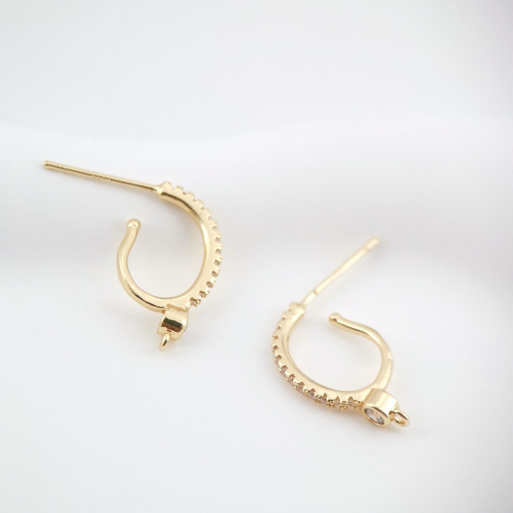 4PCS Arc Wire Ear Post with Loops, CZ Pave Threader Earrings, 16mm, Nickel Free, 18K Gold Plated Earring Finding ZX061