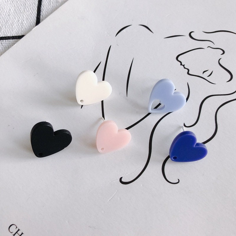 10PCS Heart Acrylic Earring Findings, 12 Colors You Choose, S925 Silver Ear Stick, Nickel Free, Earring Finding MY003