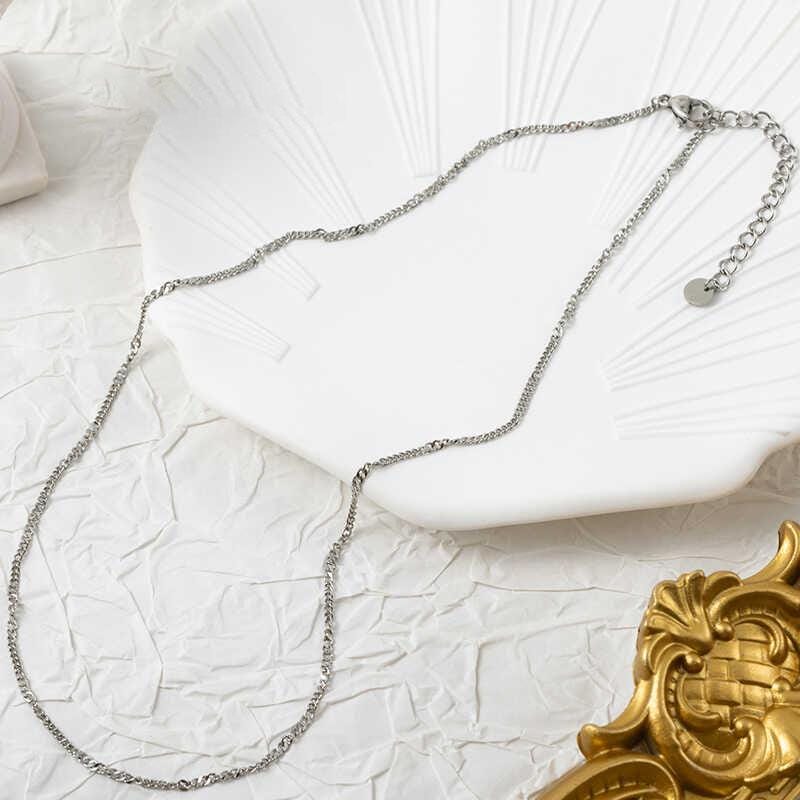 18K Facetted Twisted Ultra-fine Cuban Finished Necklace, 316L Stainless Steel, Ready to Wear, 40+5cm/ 17.7 inch ZD001