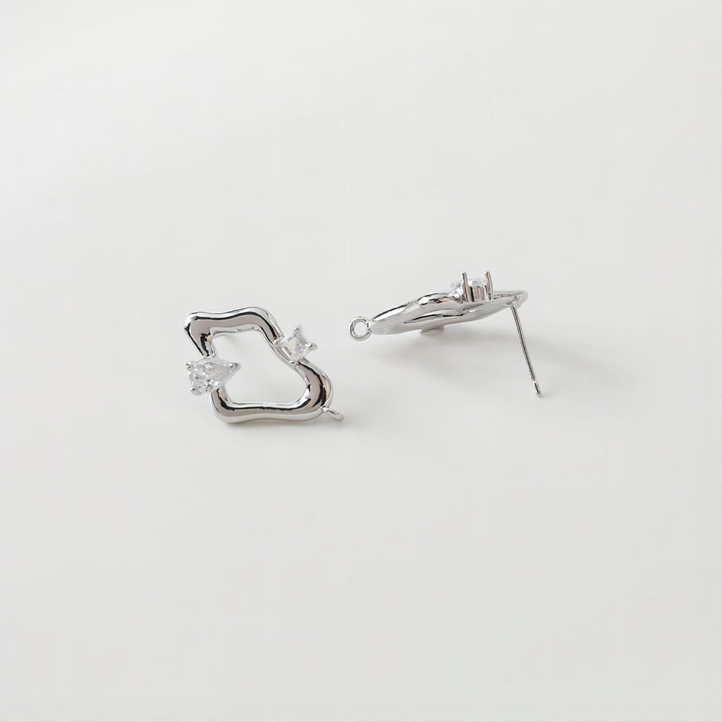 Irregular Pave CZ Earring Post, 14K Gold/Silver Plated,  S925 Silver Pin Nickel Free Earrings, Hypoallergenic Earring Findings JJ005