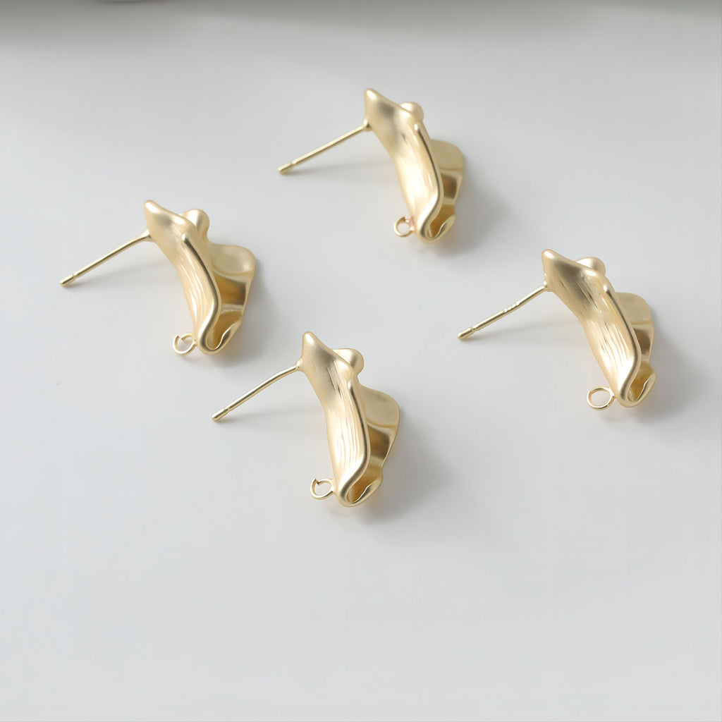 Irregular Ear Post With Loop, S925 Silver Ear Pin Nickel Free Earrings, Gold/Silver Ear Stud, Hypoallergenic Earring Findings GE035