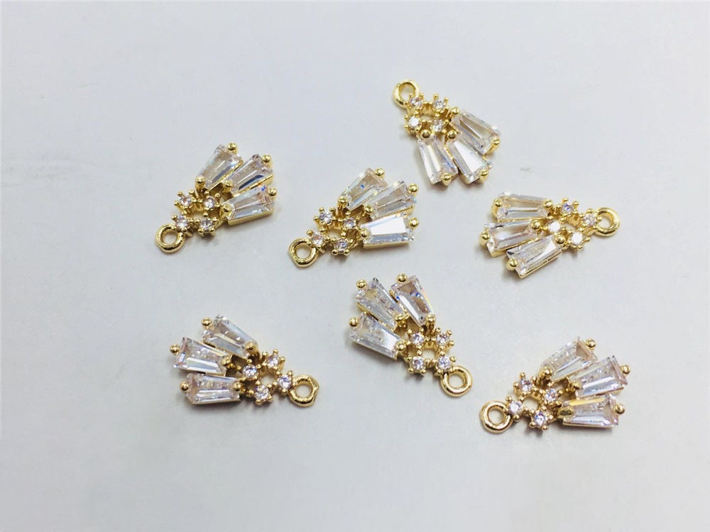 CZ Pave Fan Shape Charm, Cubic Zircon Crystal Fan Connector, CZ Earring Charm,Gold Plated Brass Earring Charms, Jewelry Findings STG011-F186