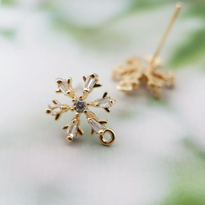 10PCS Cubic Snowflake Earring Post with Loops, S925 Silver Pin Nickel Free Earrings, Ear Stud Loop,Hypoallergenic Earring Findings Z032