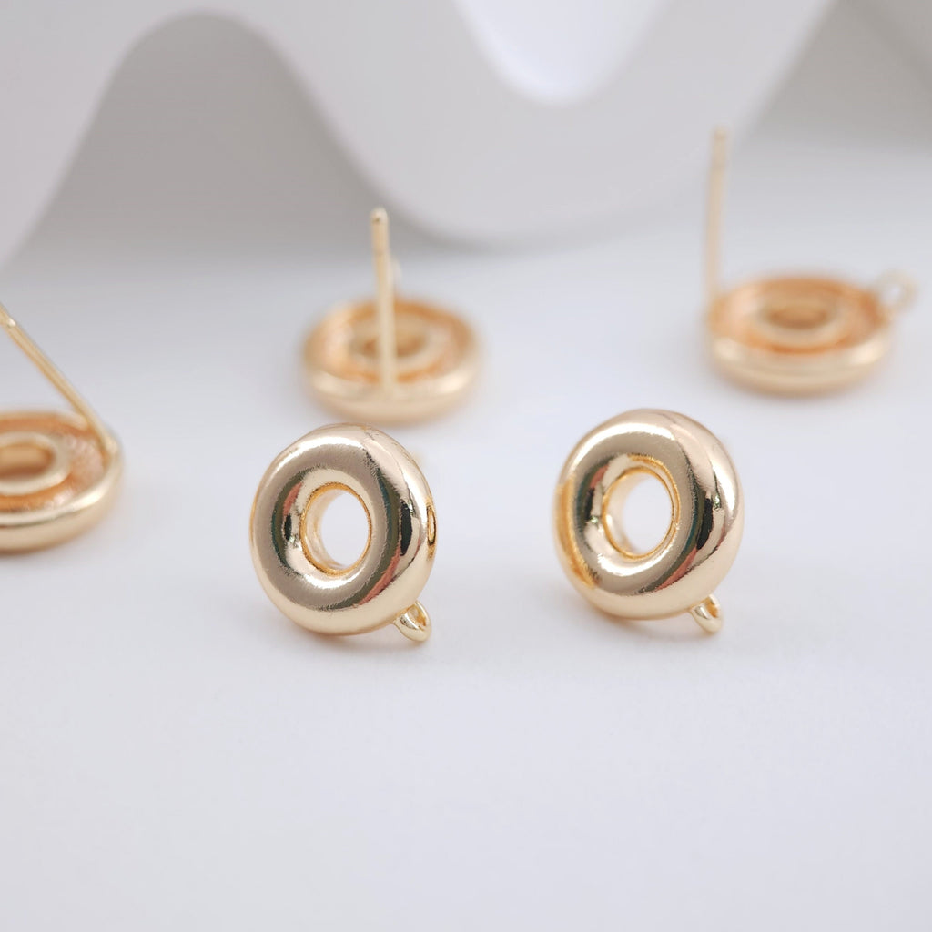Round Geometry Earring Post, S925 Silver Pin, 18K Gold/Silver Plated, Nickel Free Earrings, Irregular Shape Ear Stud with Loop zx246
