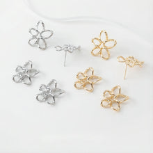 Load image into Gallery viewer, Openwork Flower Earring Post, Pendant, 14K Gold/Silver, S925 Silver Pin Nickel Free Earrings, Flora Ear Stud with Loop GE011