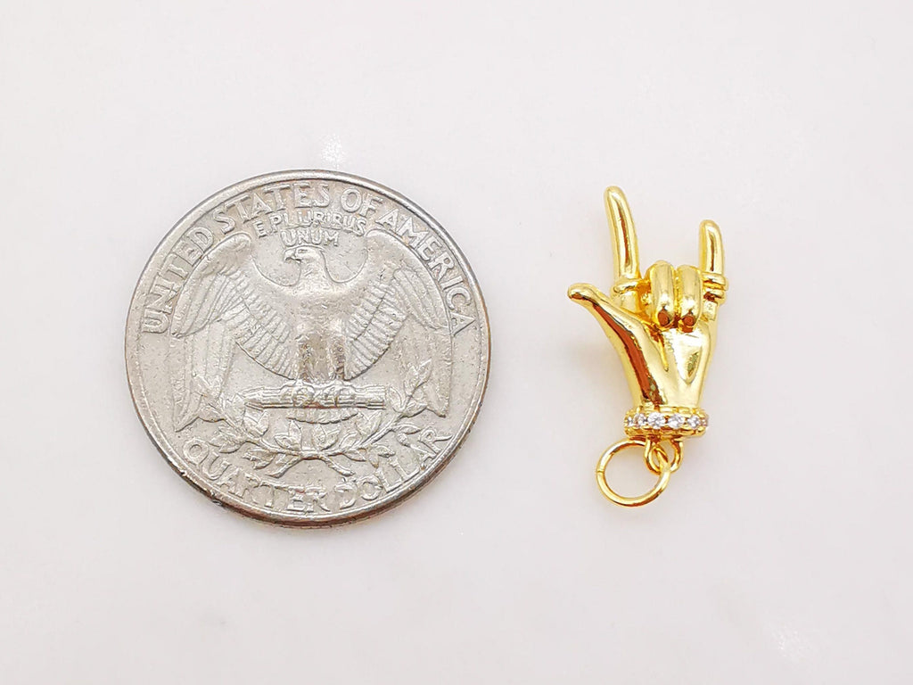 Hand Gestures Charm, Yeah/Rock Pendant, 18K Shiny Gold Plated Hand Symbol Charm, Necklace Bracelet Making Charms, Jewelry Findings S994