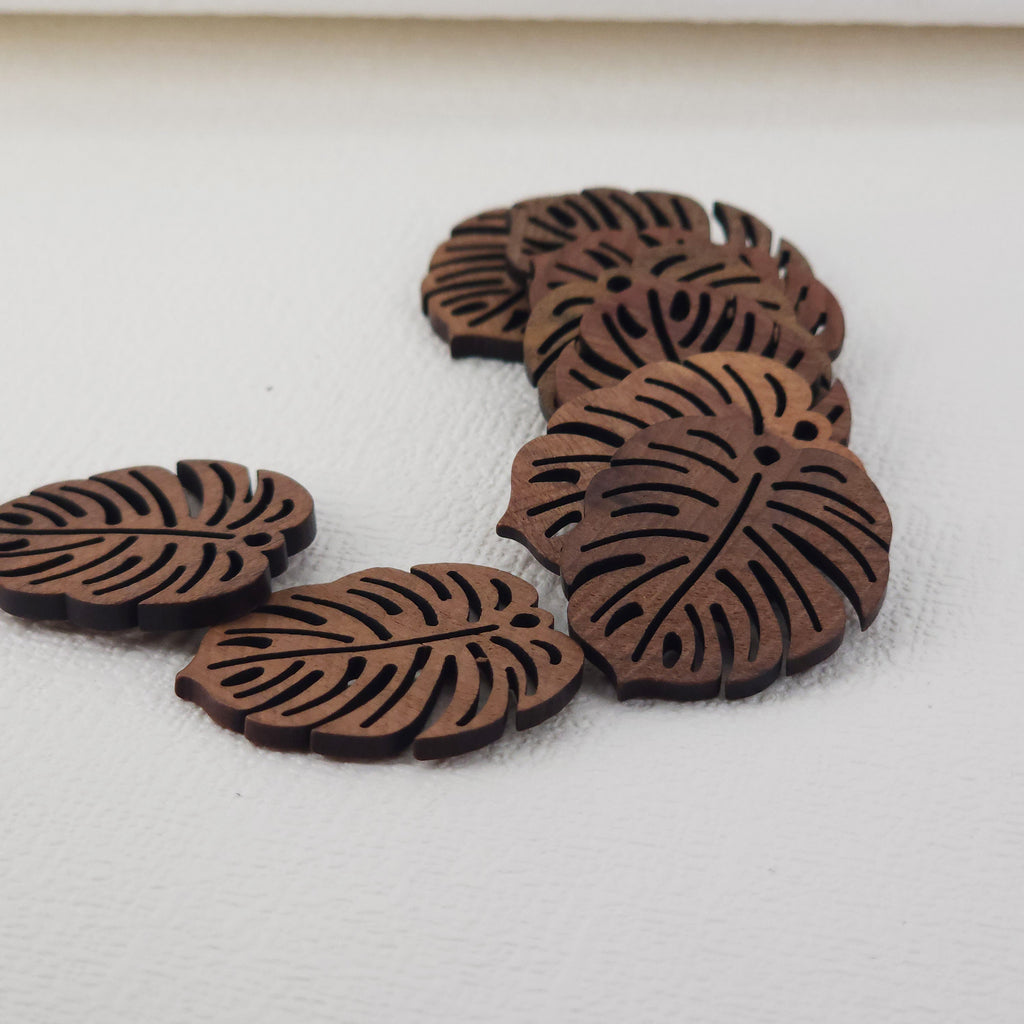 10PCS Monstera Leaf Shape Wood Charms, Wooden Pendant, Reclaimed Walnut Wood, Geometric Statement Wood Earrings Diy Ideas JT948
