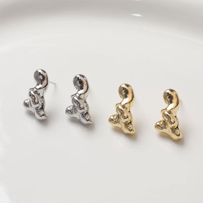 Irregular Lava Ear Post With Loop, S925 Silver Ear Pin Nickel Free Earrings, 14K Gold/Silver Plated, Hypoallergenic Earring Findings GZ110