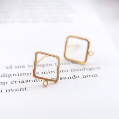 10pcs 14K Gold Square Post With Loop, Openwork Square Stud Earring Nickel Free, 12x10mm, Hypoallergenic Earring Findings Z074