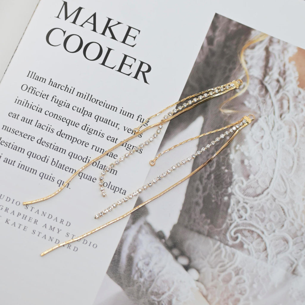 Gold Chain Tassel Pendant, Rhinestone Chain Charm, Cubic Zirconia, 18K Gold Plated Earring Chain Pendant, Earring Findings ZX087