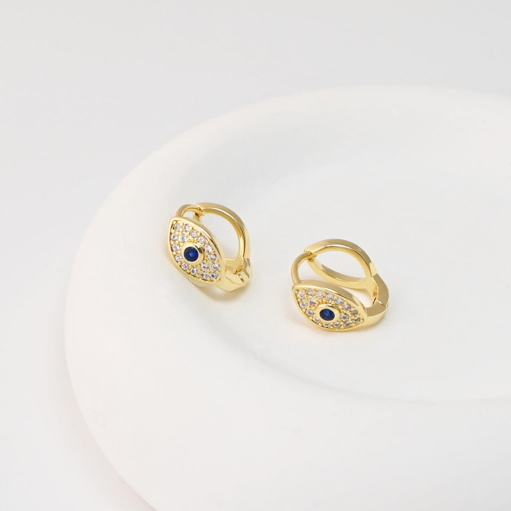 CZ Pave Leaf/Moon/Evil Eye Earring Hoop, Gold Plated Huggie Hoop Earring, DIY Earring  Findings, Handmade Earring Supplies D0537-D0560-D0542