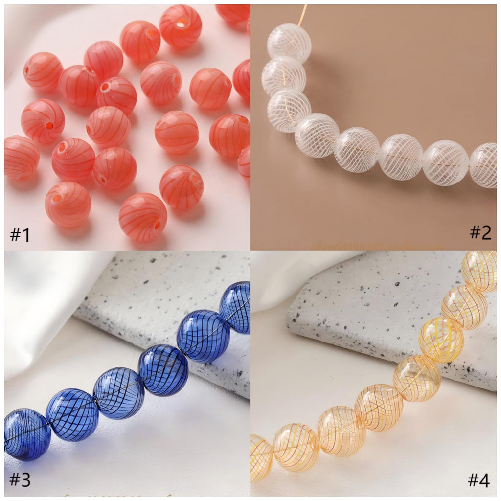 Colourful Patterned Glass Bubble Beads, Ball Hollow Glass Beads Hand Blown Hollow Round Globes for Jewelry Making, DIY Beads Finding GZ774