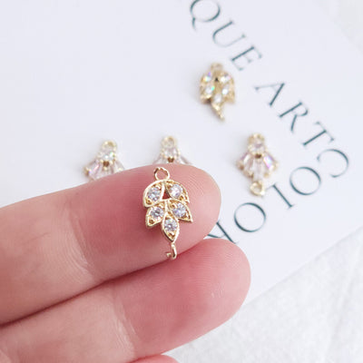 CZ Pave Leaf Connector, Cubic Zircon Crystal Leaf Charm, CZ Earring Charms, Gold Plated Brass Earring Charms, Jewelry Findings ZR008-F185