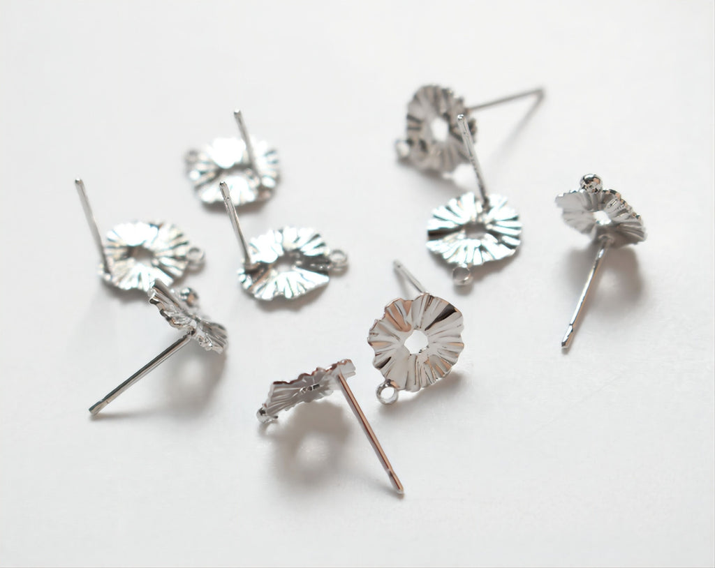 10 pendientes redondos plisados ​​calados con aro, dorados/plateados, de plata S925, sin níquel, hipoalergénicos, JJ011