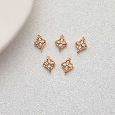 Four-leaf Clover Flower Crystal Charm with loops, Rhinestone Pendant, Bracelet Necklace Making, Gold Plated Jewelry Findings GZ416