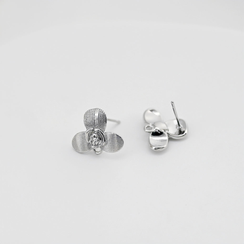 Flower Earring Post, 18K Real Gold Plated Brass Stud Earring With Loop, s925 silver pin, Nickel Free, Earring Finding D0444