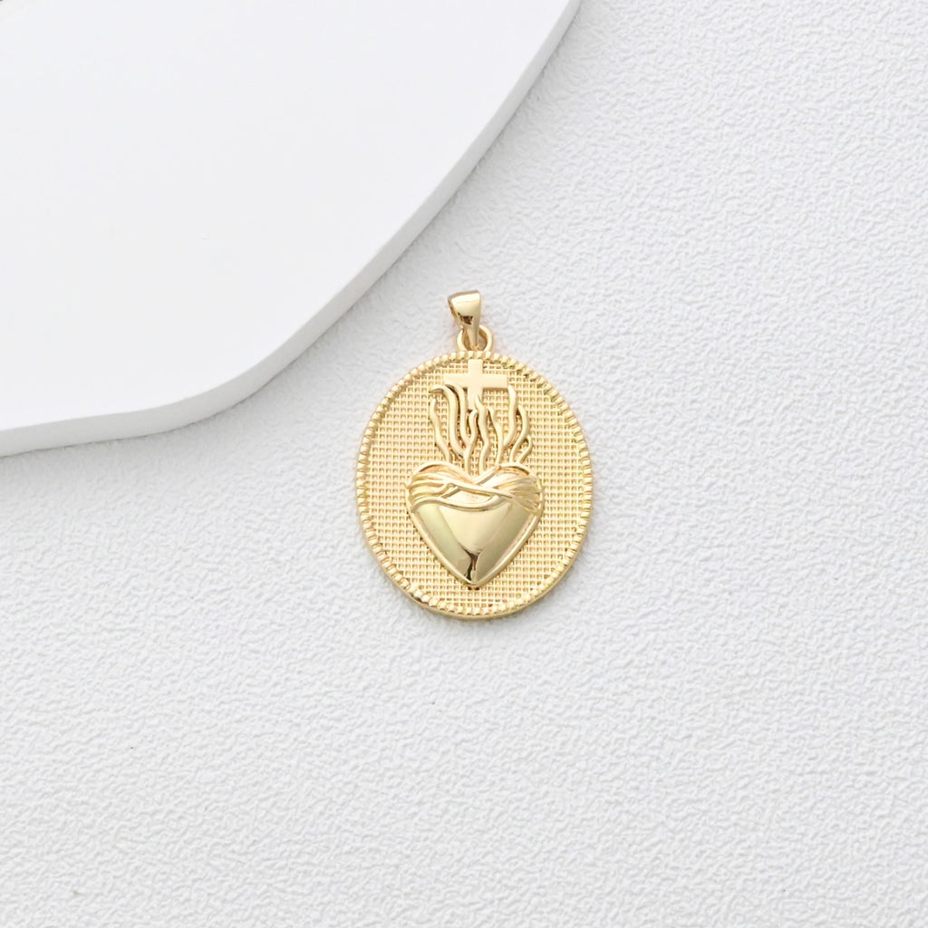 Pleated Square Pendant, Oval Pendant, Cross Heart Charms, Pave CZ, 18K Gold Plated, For Necklace Making, Jewelry Findings S1355