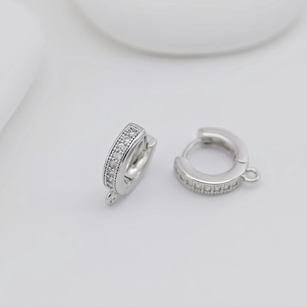 Cubic Zirconia Ear Hoops Multicolor Pave Crystal , 12.5mm, 18K Gold Plated Leverback Earrings, Huggie Hoops Earring D0558