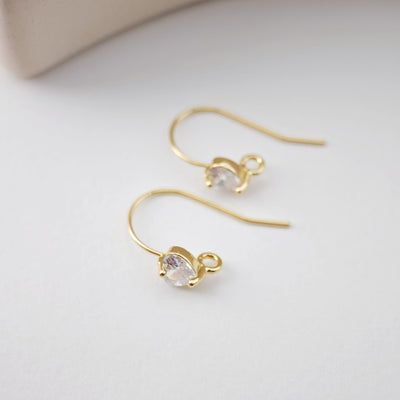 18K Gold Plated Ear Wires, heart Cubic Pave Earring Hooks, Nickel Free, Fish Hooks, Ear Wires for Jewelry Making D0169