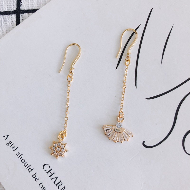 CZ Pave Fan Shape Charm, Cubic Zircon Crystal Fan Connector, CZ Earring Charms,Real Gold Plated Earring Charms, Jewelry Findings ZR003-F072