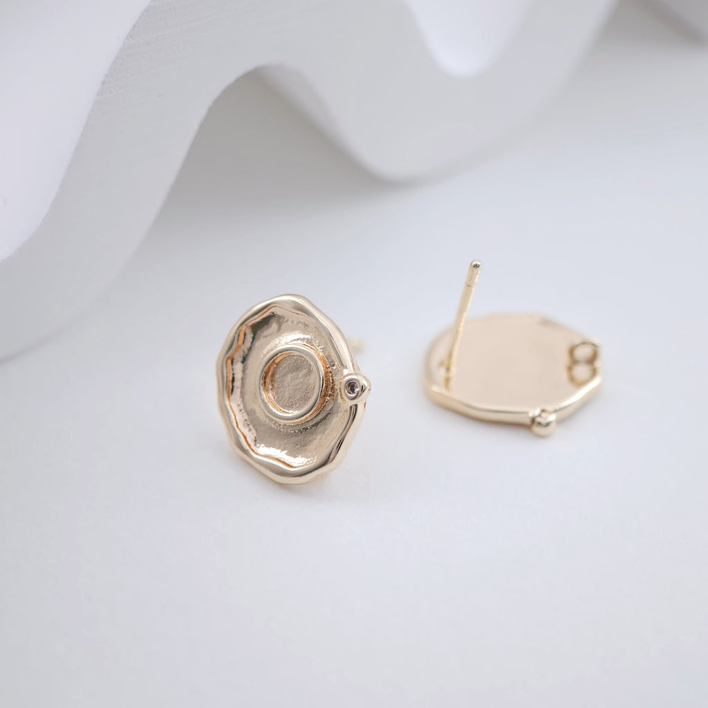 Round Earring Posts , Gold Plated Earring Post with Loop, S925 Silver Needle, Handmade Earring Finding, DIY Earring Supplies ZX223