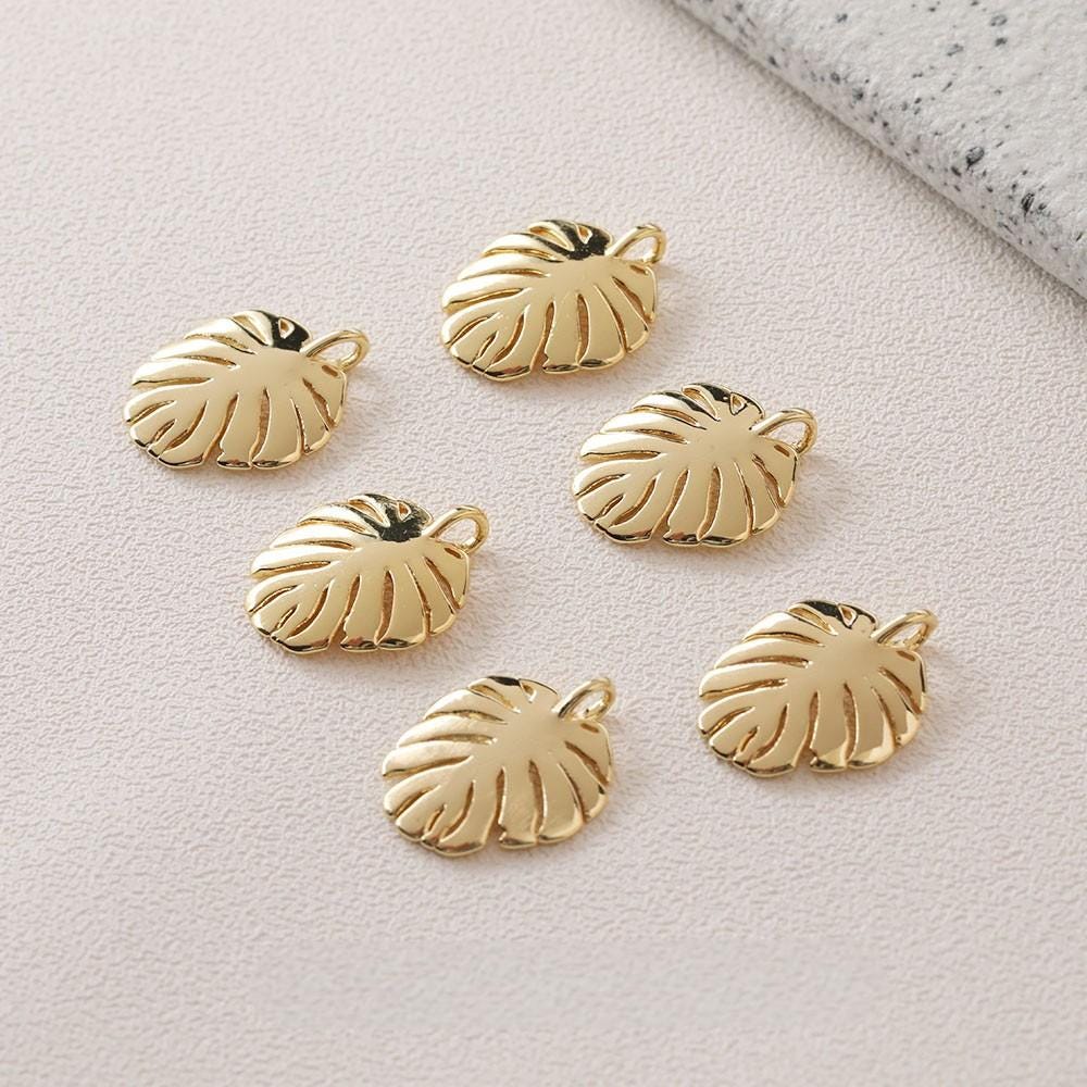 Gold Turtleback Leaf Pendant, Leaf Charm, 14K Real Gold Plated Brass Earring Charms, Jewelry Findings GZ638