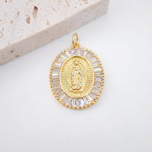 Load image into Gallery viewer, Cubic Saint Maria Charm, Religious Pendant, 18K Gold Plated Micro CZ Pave Our Lady Pendant, Vintage Necklace Making Charm S20373