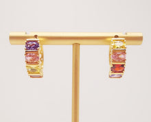 Load image into Gallery viewer, Cubic Ear Hoops Multicolor Pave Crystal , 20mm, 18K Gold Plated Leverback Earrings, Huggie Hoops Earring S1059