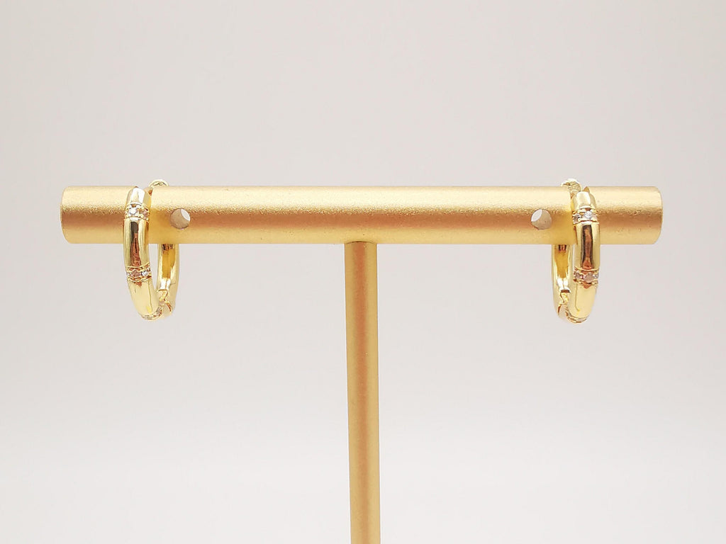 Cubic Ear Hoops Pave Crystal, 16mm, 18K Gold Plated Leverback Earrings, Huggie Hoops Earring S20267