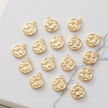 Load image into Gallery viewer, Gold Four-leaf Clover Flower Charm with loops, Bracelet Necklace Making, Gold Plated Jewelry Findings JG050